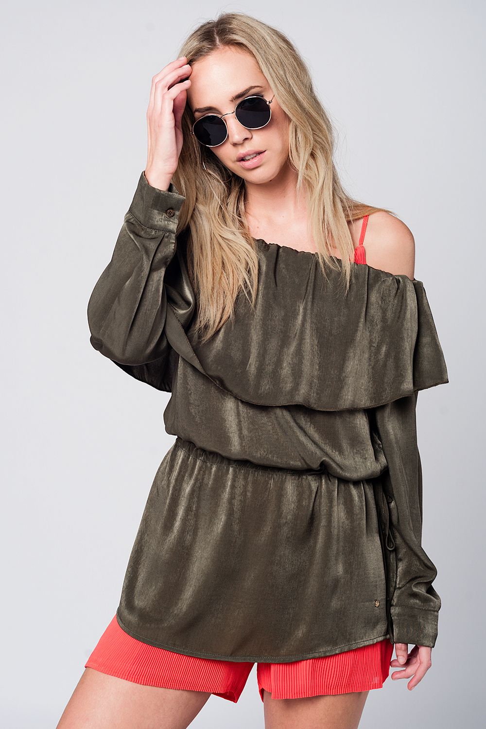 Soft green blouse with drawstring - Blouses