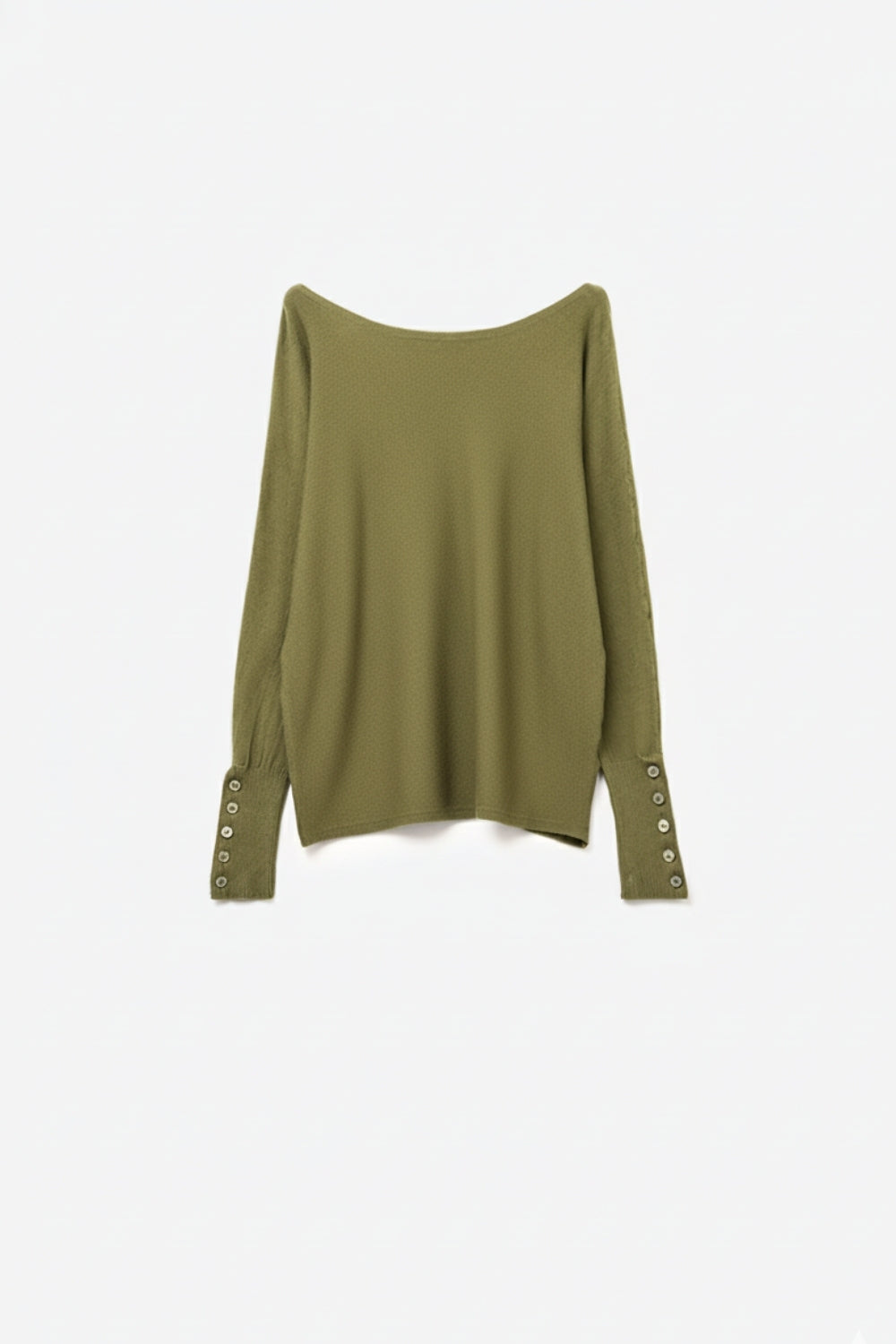 Soft knit olive green Sweater with sleeve button details -