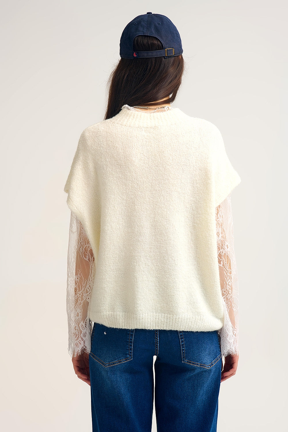 Soft Knit Sleeveless sweater with lace lining - Sweaters