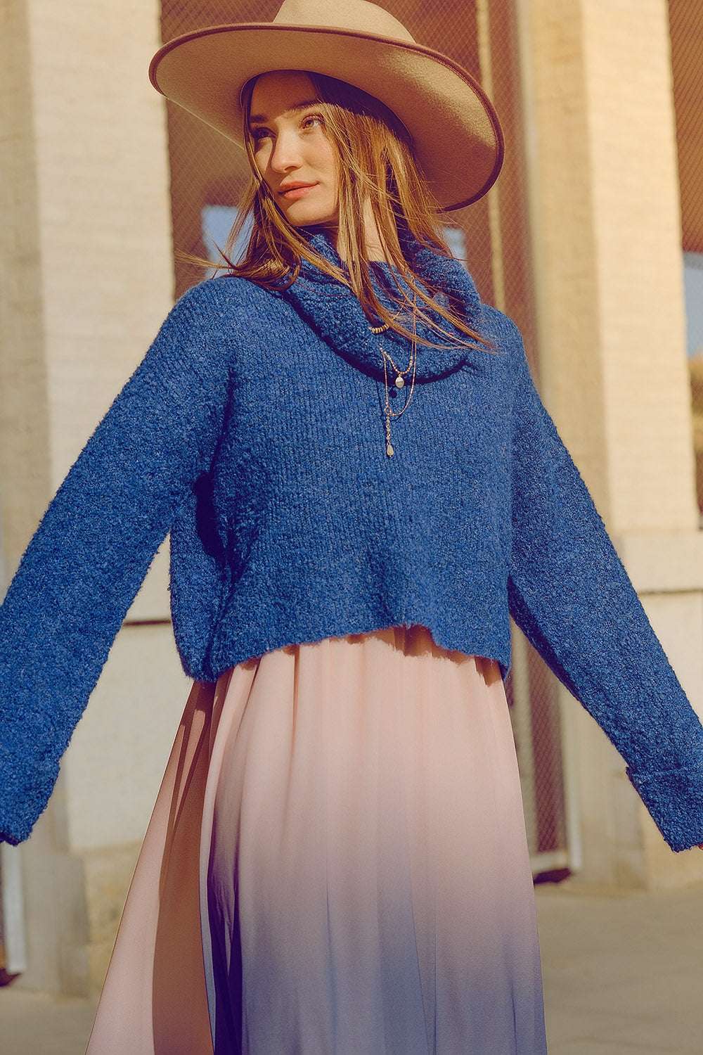 soft knitted high neck sweater in blue color - Jumpers