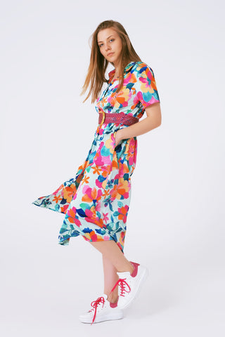 soft satin midi dress with flower print