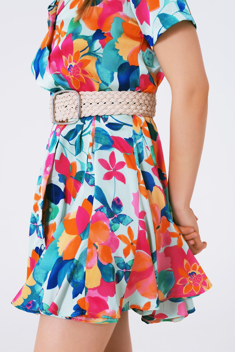 soft satin mini dress with flower print - Dresses