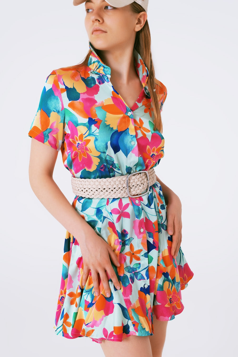 soft satin mini dress with flower print - Dresses