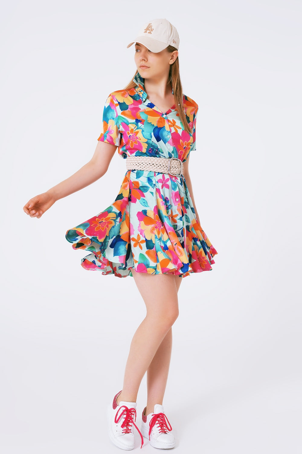 soft satin mini dress with flower print - Dresses