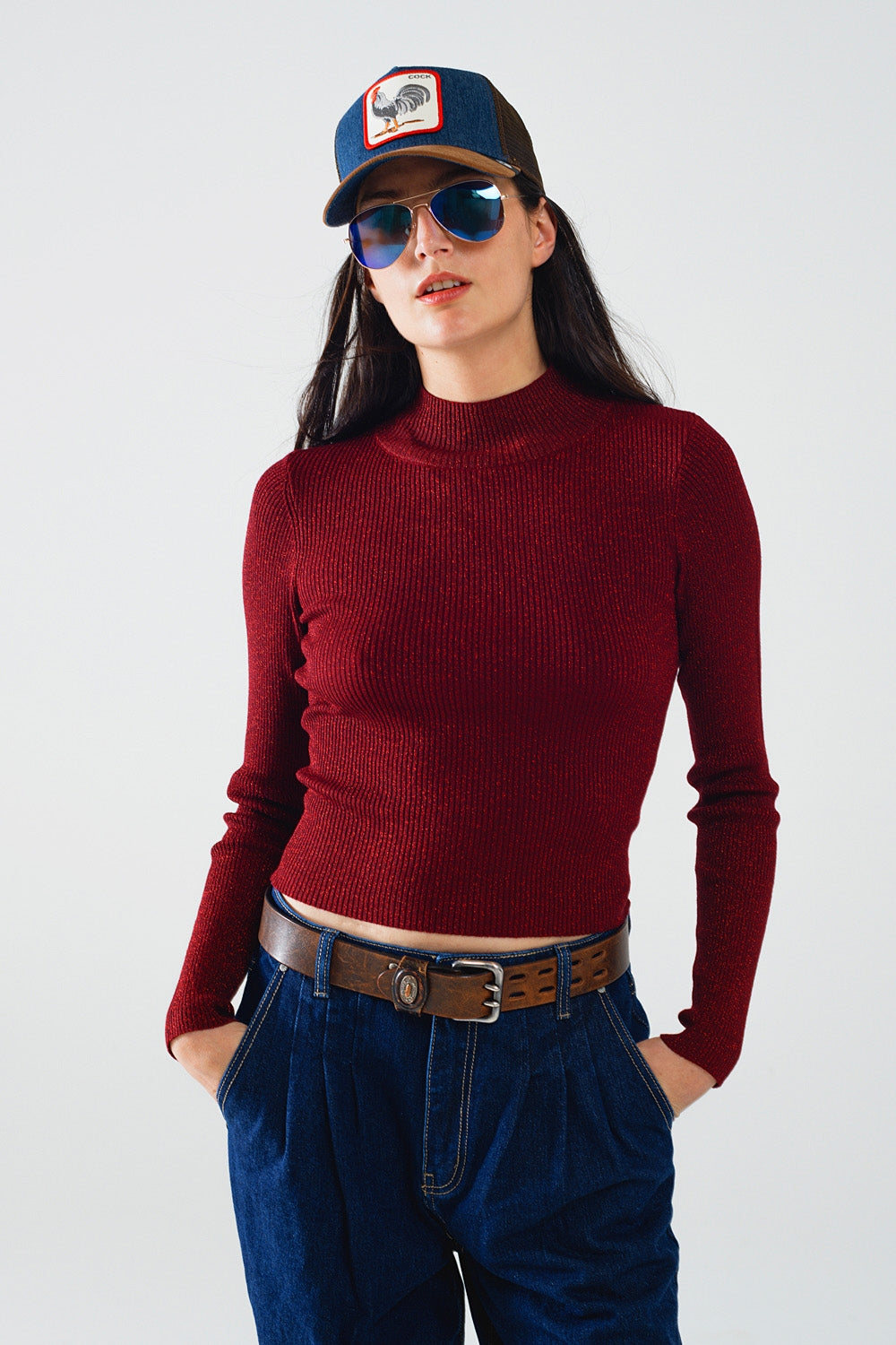 sparkeling red glitter trutle neck long sleeve Sweater - Jumpers