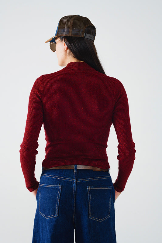 sparkeling red glitter trutle neck long sleeve Sweater - Jumpers