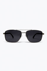 Square Aviator Sunglasses with Metal Frame in silver color