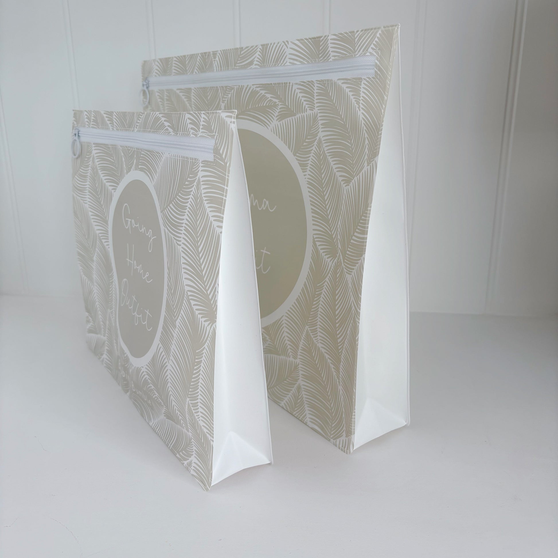 Hospital Bag Organiser Pouches - Unisex Beige Leaf Print - Baby & Toddler