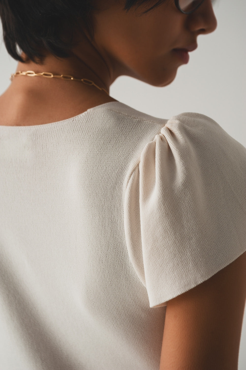 square neck puff sleeve sweater in cream - T-shirts