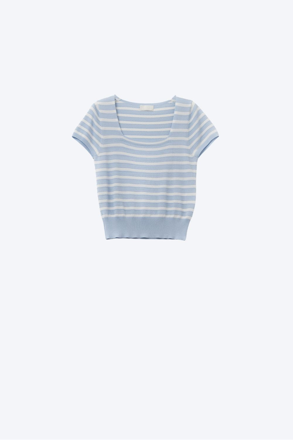 Square neck Stripped Sweater in baby blue and White - T-shirts