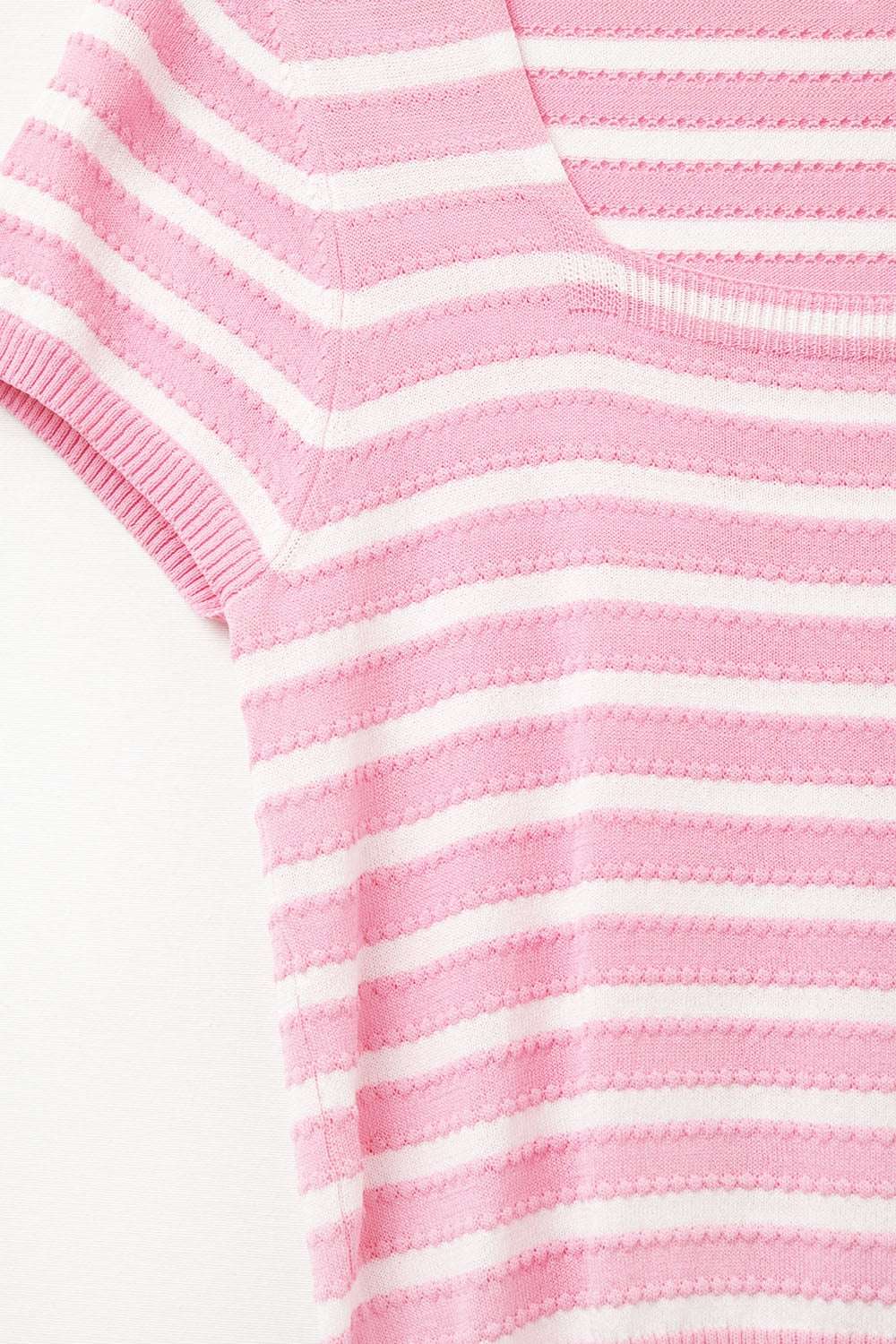 Square neck Stripped Sweater in Pink and White - T-shirts