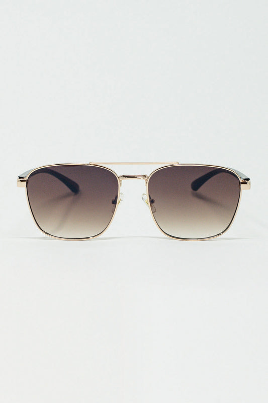 Squared Metal Sunglasses in Brown Smoke Lens - Sunglasses