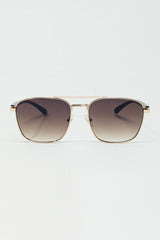 Squared Metal Sunglasses in Brown Smoke Lens