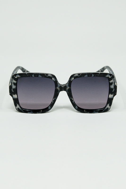 Squared Sunglasses In Black and White Grey Spot Details - Sunglasses
