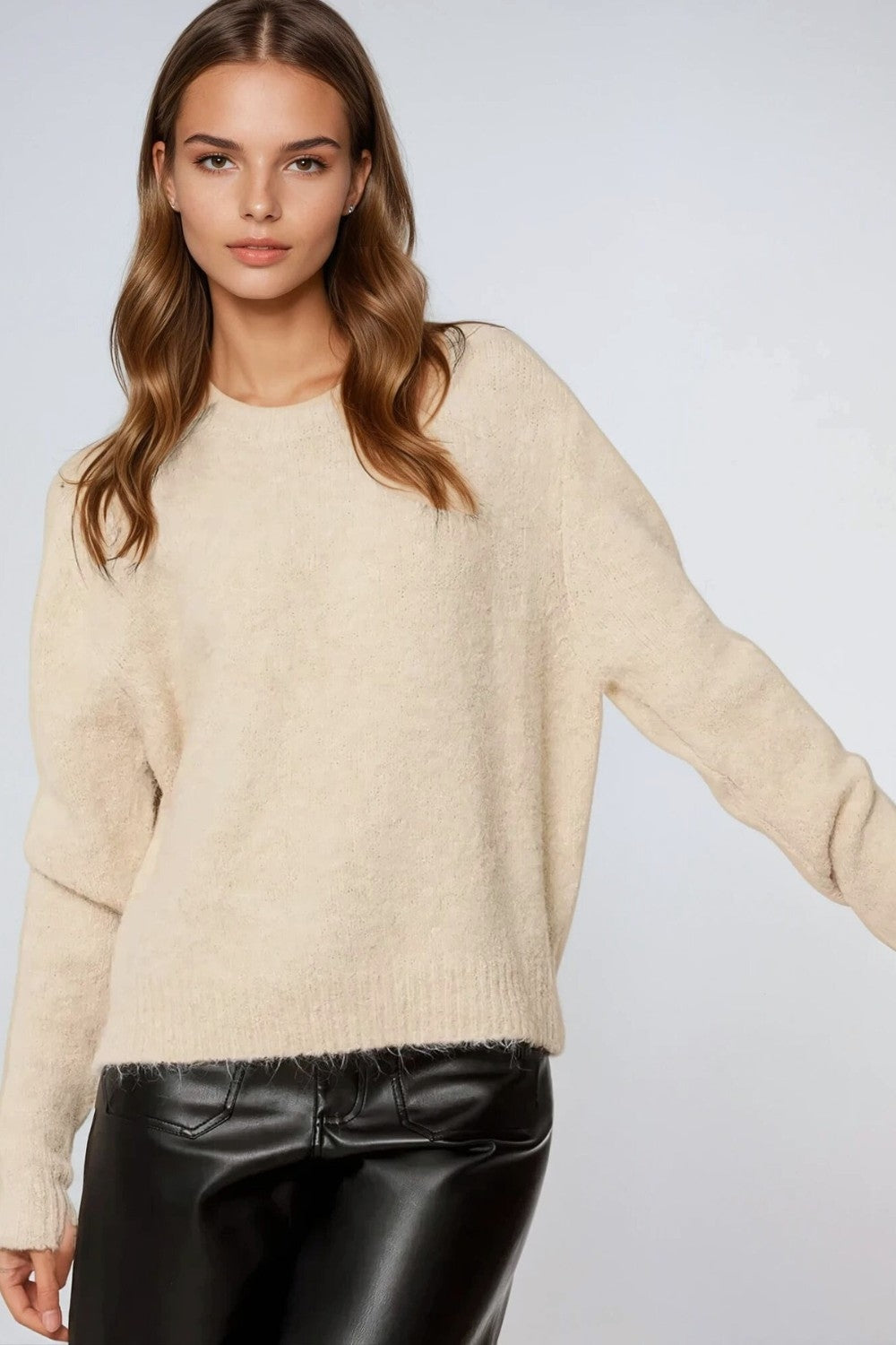 standard fit soft knit sweater in beige - Jumpers