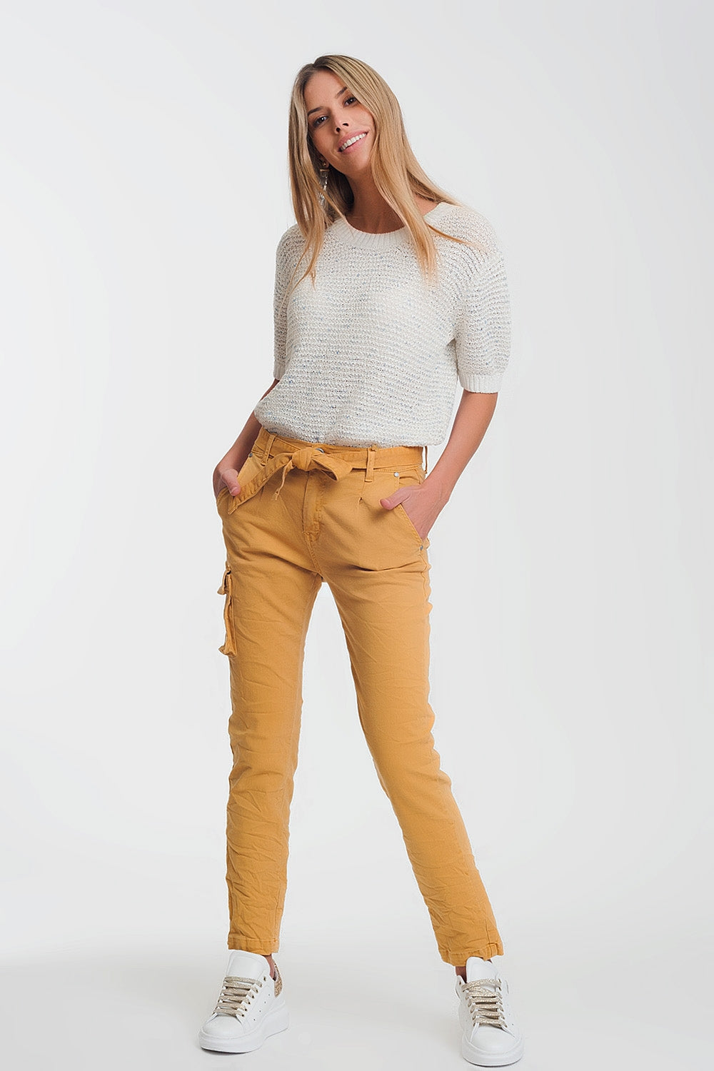 straight cut pants in mustard - Trousers