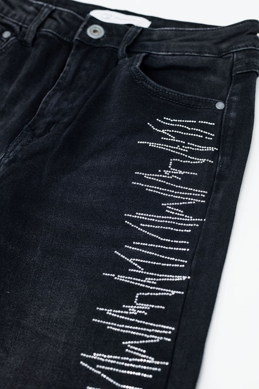 Straight jeans in black with silver strass details - Jeans
