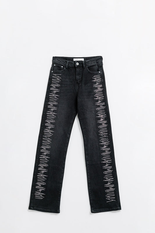 Straight jeans in black with silver strass details - Jeans