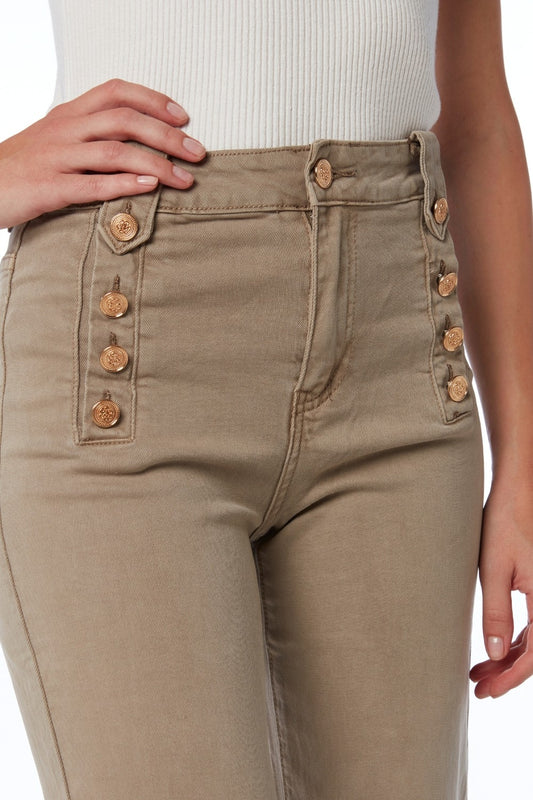 Straight Jeans With Gold Buttons At the Side in beige - Jeans