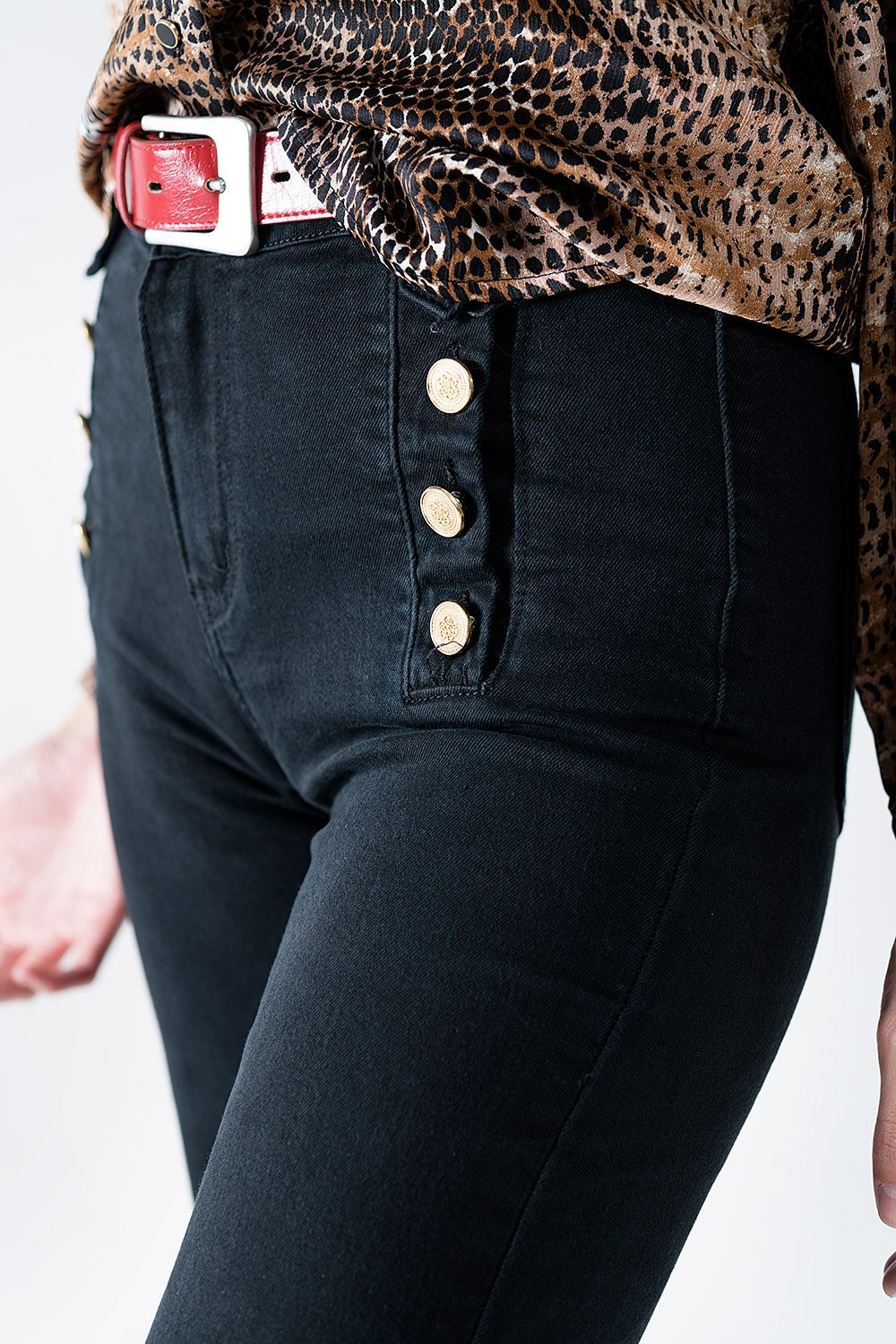 Straight Jeans With Gold Buttons At the Side in black - Jeans