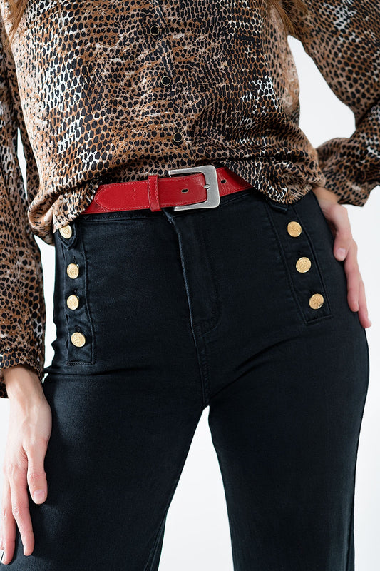 Straight Jeans With Gold Buttons At the Side in black - Jeans