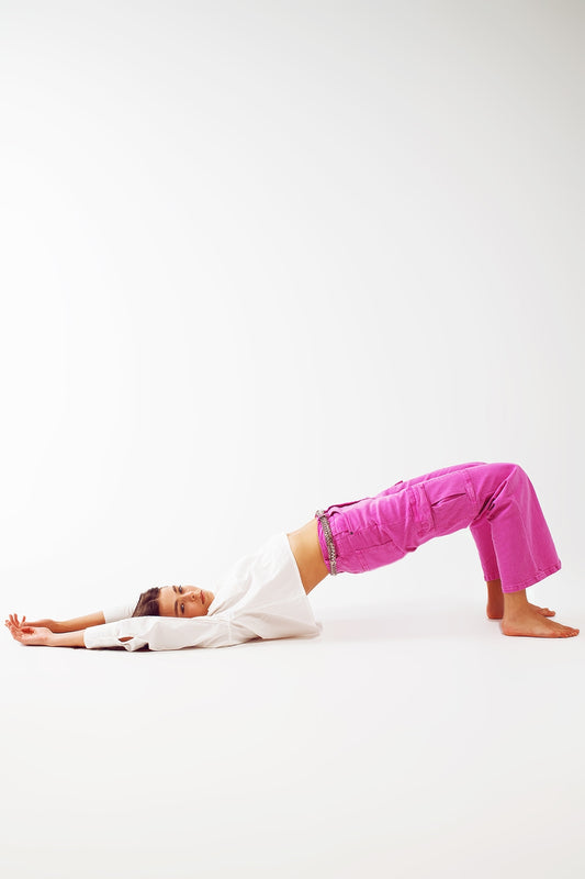 Straight Leg Cargo Jeans in Fuchsia - Jeans