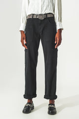 Pantalon cargo coupe droite en noir