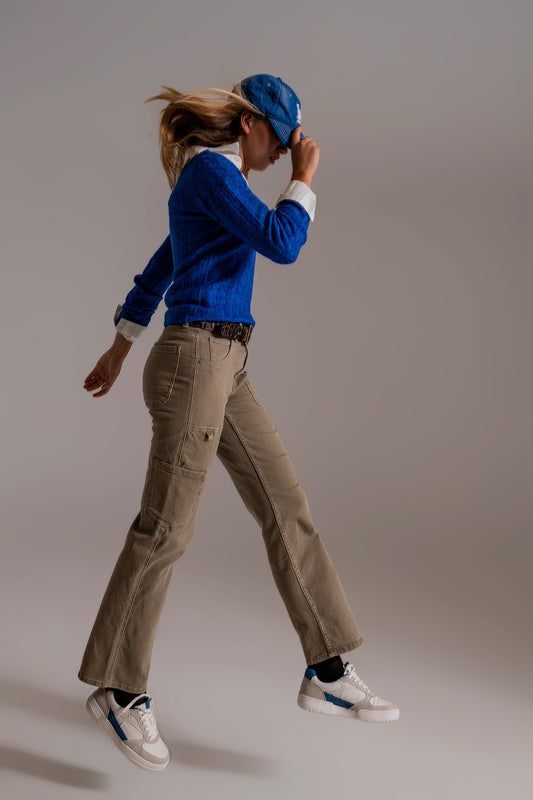 Straight Leg Cargo Pants in brown beige - Trousers