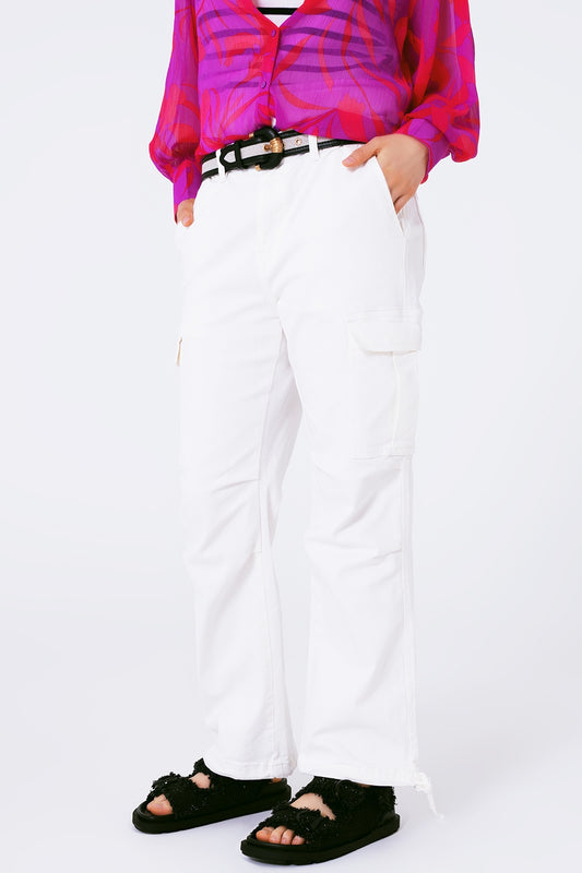 Straight Leg Cargo Pants in White - Trousers