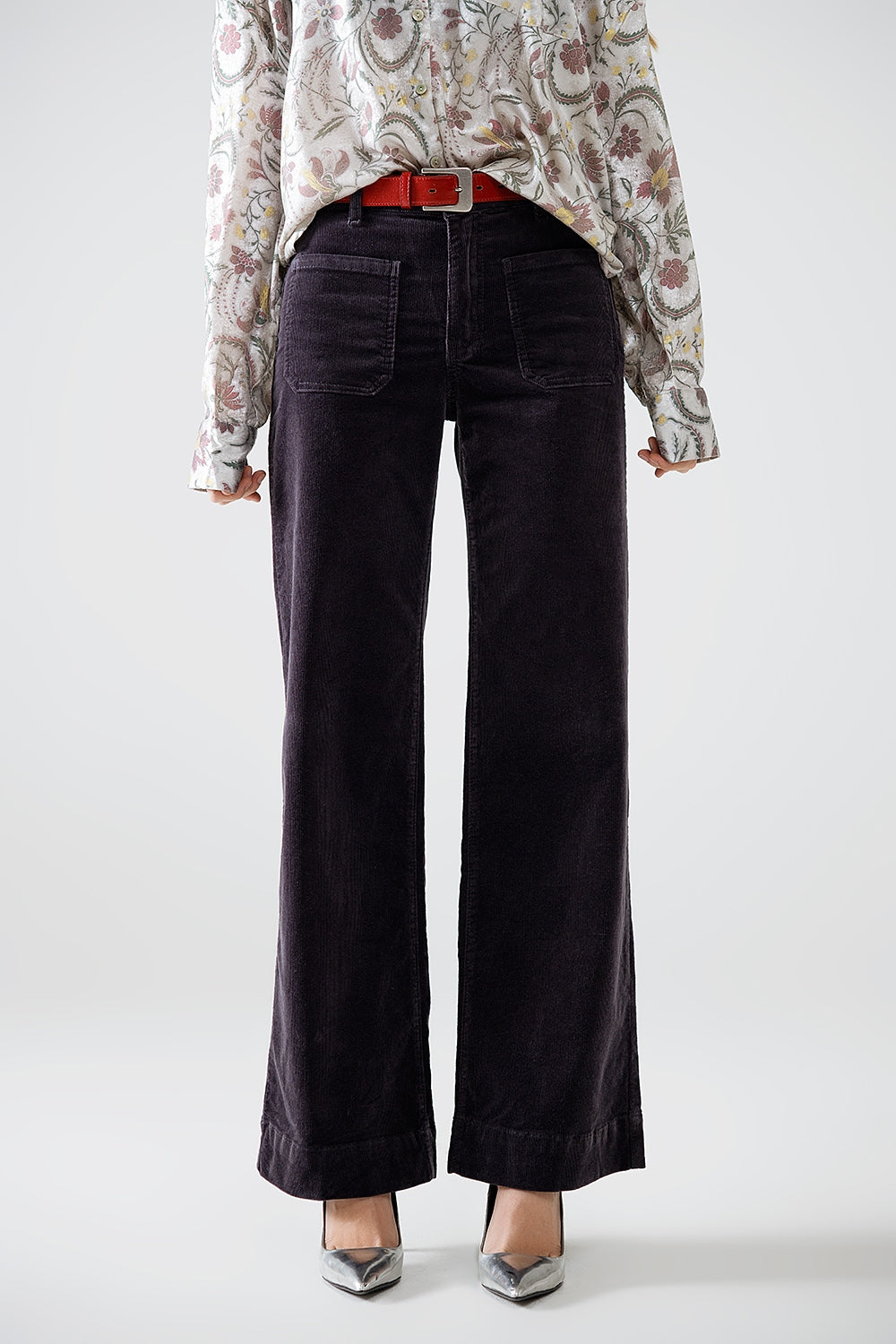 Straight Leg Corduroy Jeans in dark grey with pockets - Jeans