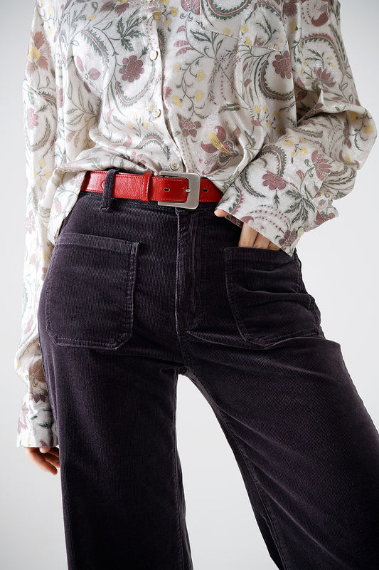 Straight Leg Corduroy Jeans in dark grey with pockets - Jeans