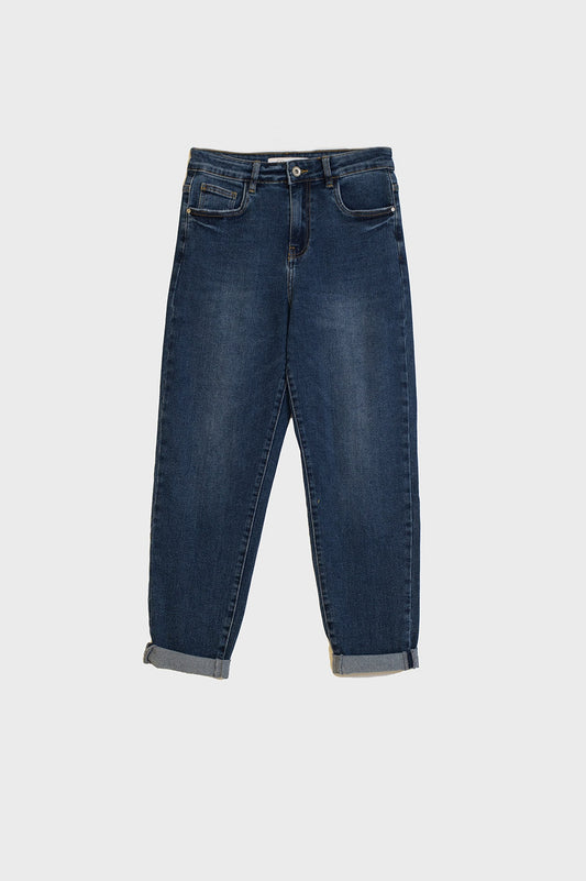Straight leg jeans in dark blue with folded trouser legs - Jeans