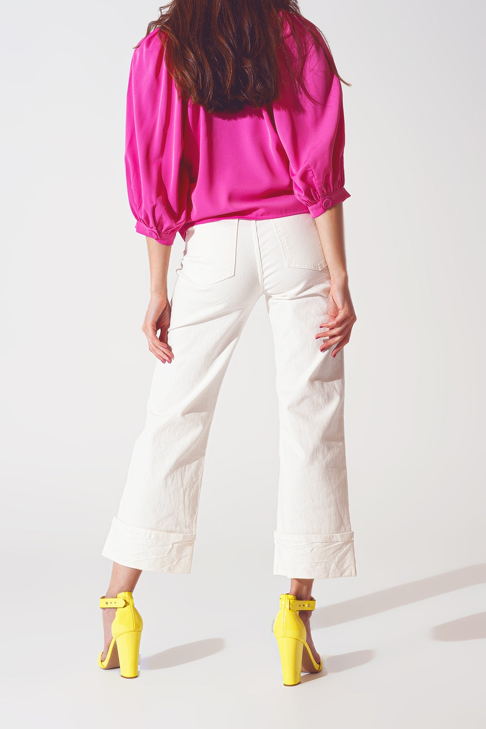Straight Leg Jeans with Cropped Hem in White - Jeans