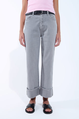 Straight leg Pants with cropped hem in Gray