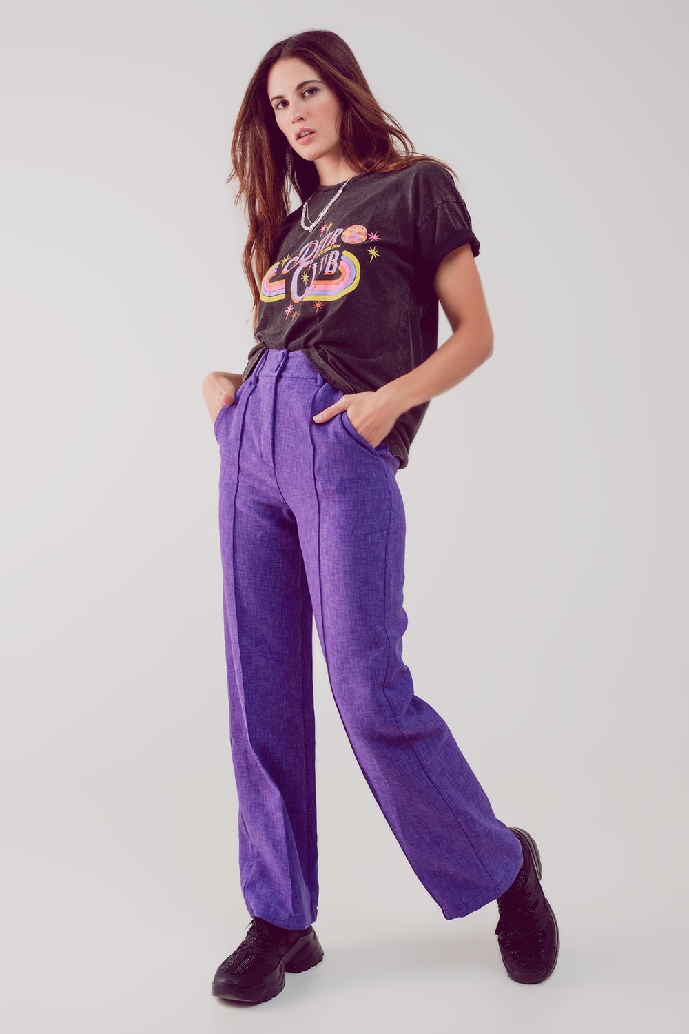 Straight leg tailored pants in purple - Trousers