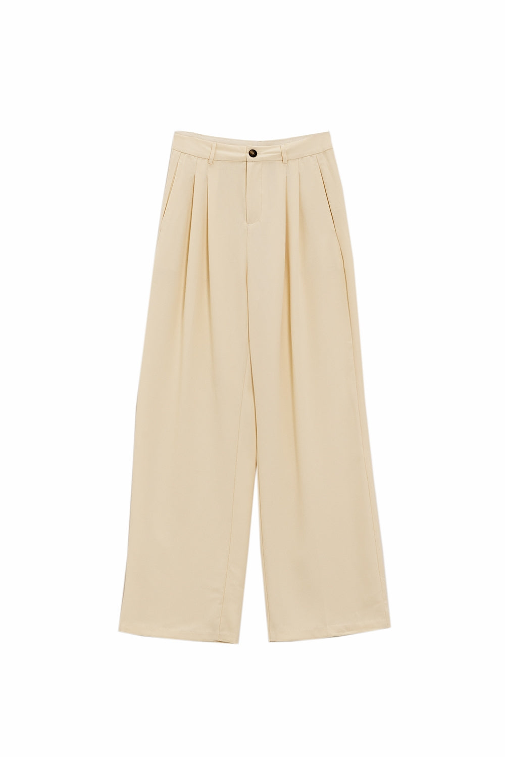 Straight Leg Trousers With Side Pockets and Darts in Cream - Trousers