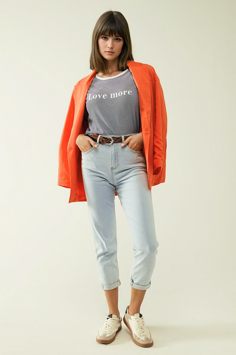 Straight light blue jean with hem and five pockets - Jeans