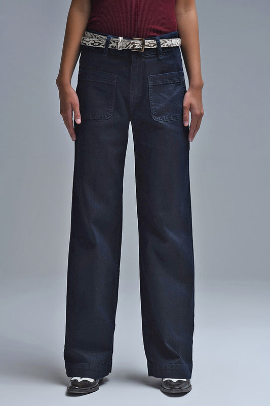 Straight Marine Jeans With Pocket Detail in Deep Blue - Jeans
