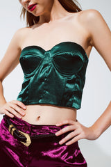 Haut style corset sans bretelles en vert émeraude