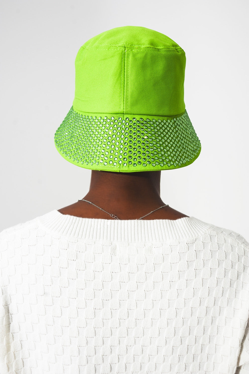 Strass Detail Bucket Hat in Green - Hats