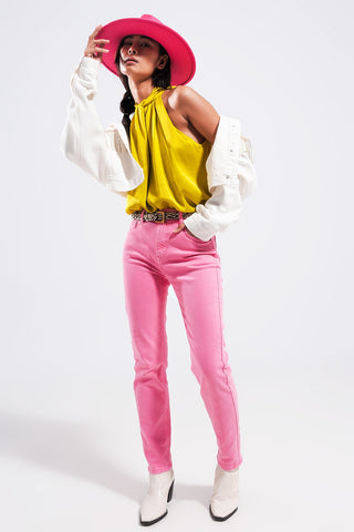 Stretch Cotton skinny jeans in pink
