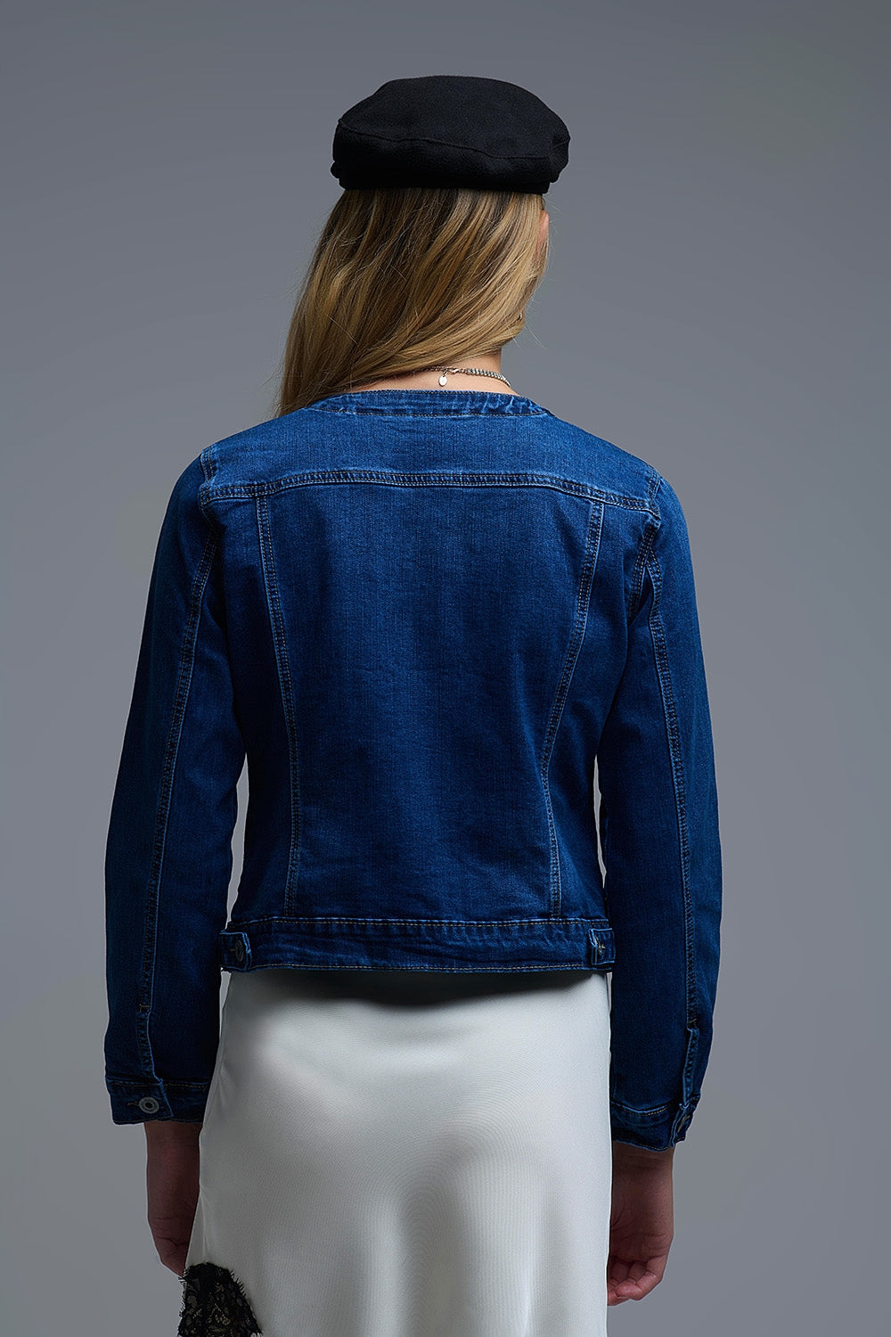 Stretch Denim Embellished Denim Jacket in Blue - Coats and Jackets