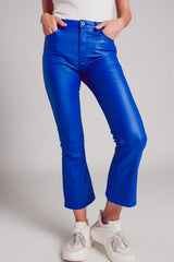 Pantalon évasé en similicuir extensible bleu