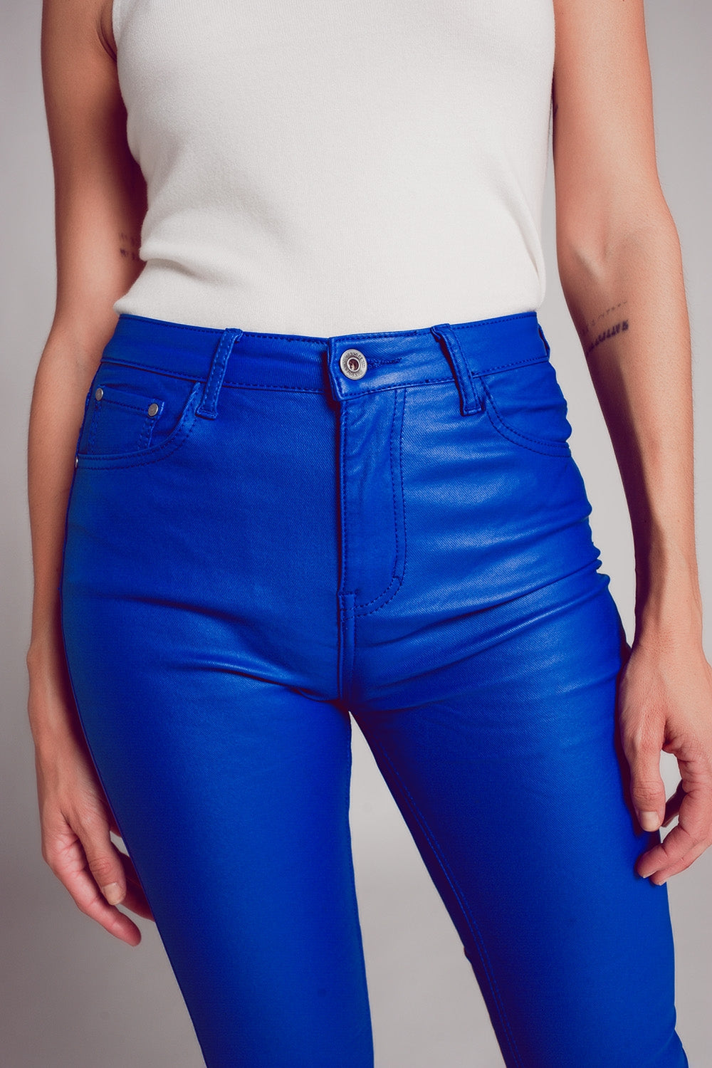 Stretch faux leather flare pants in blue - Trousers