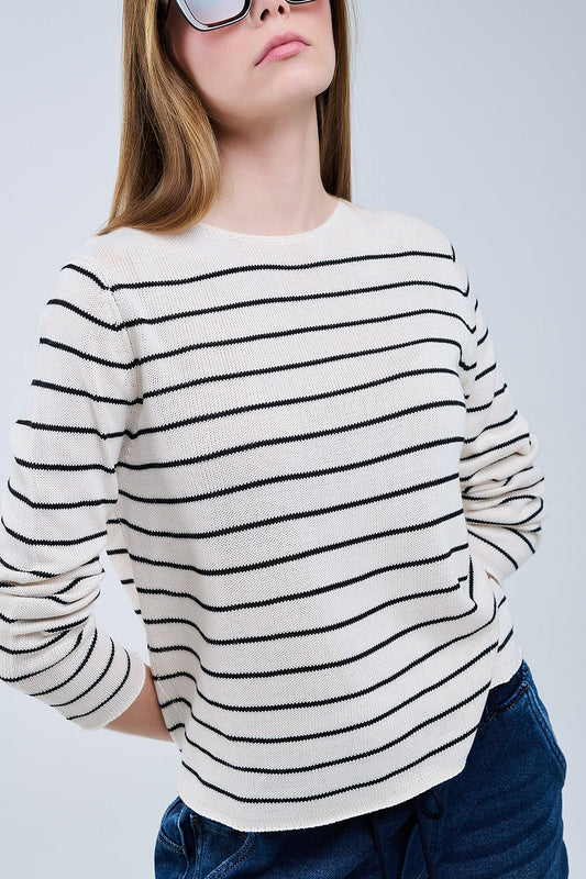 striped beige sweater made of fine knitting - Jumpers