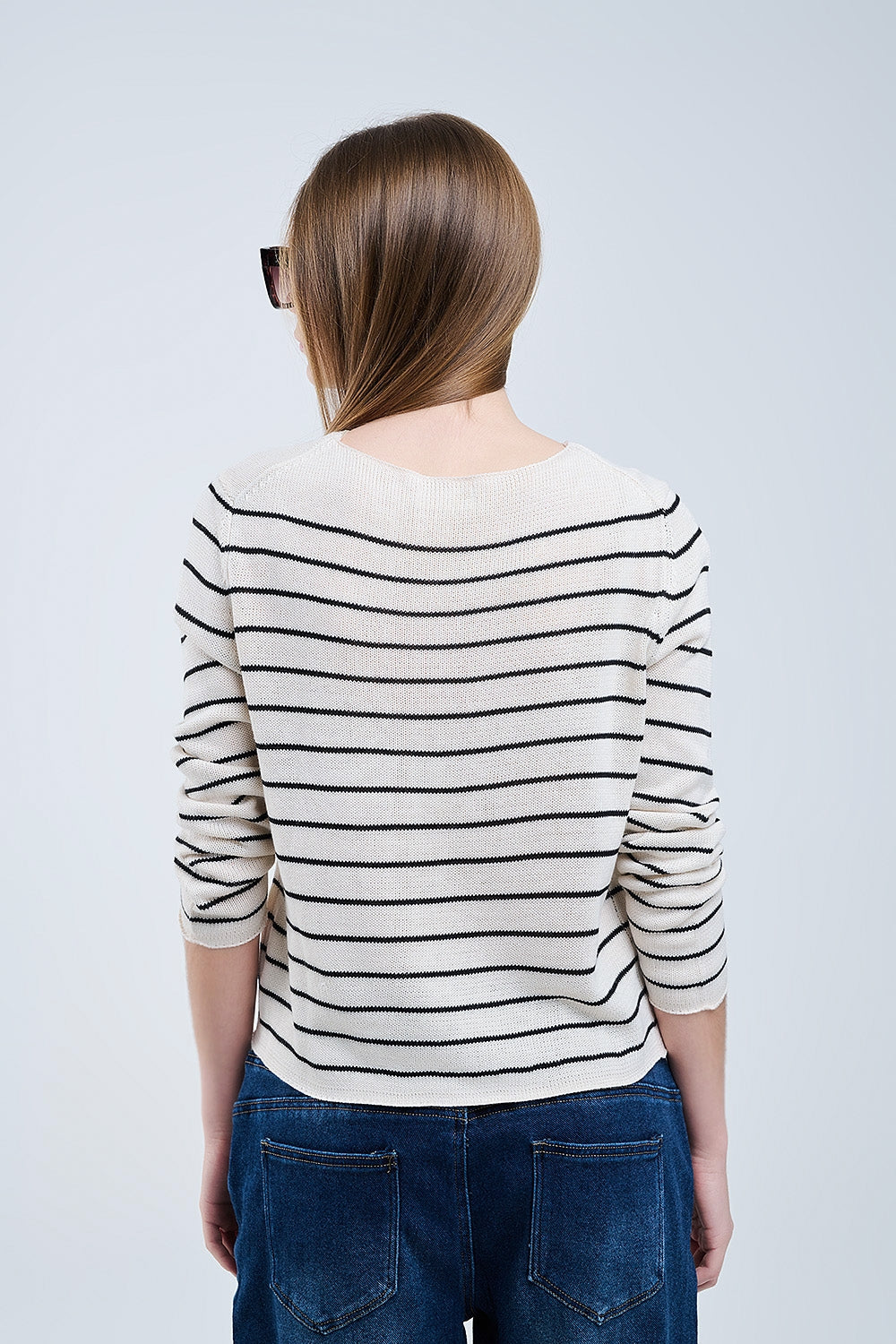 striped beige sweater made of fine knitting - Jumpers