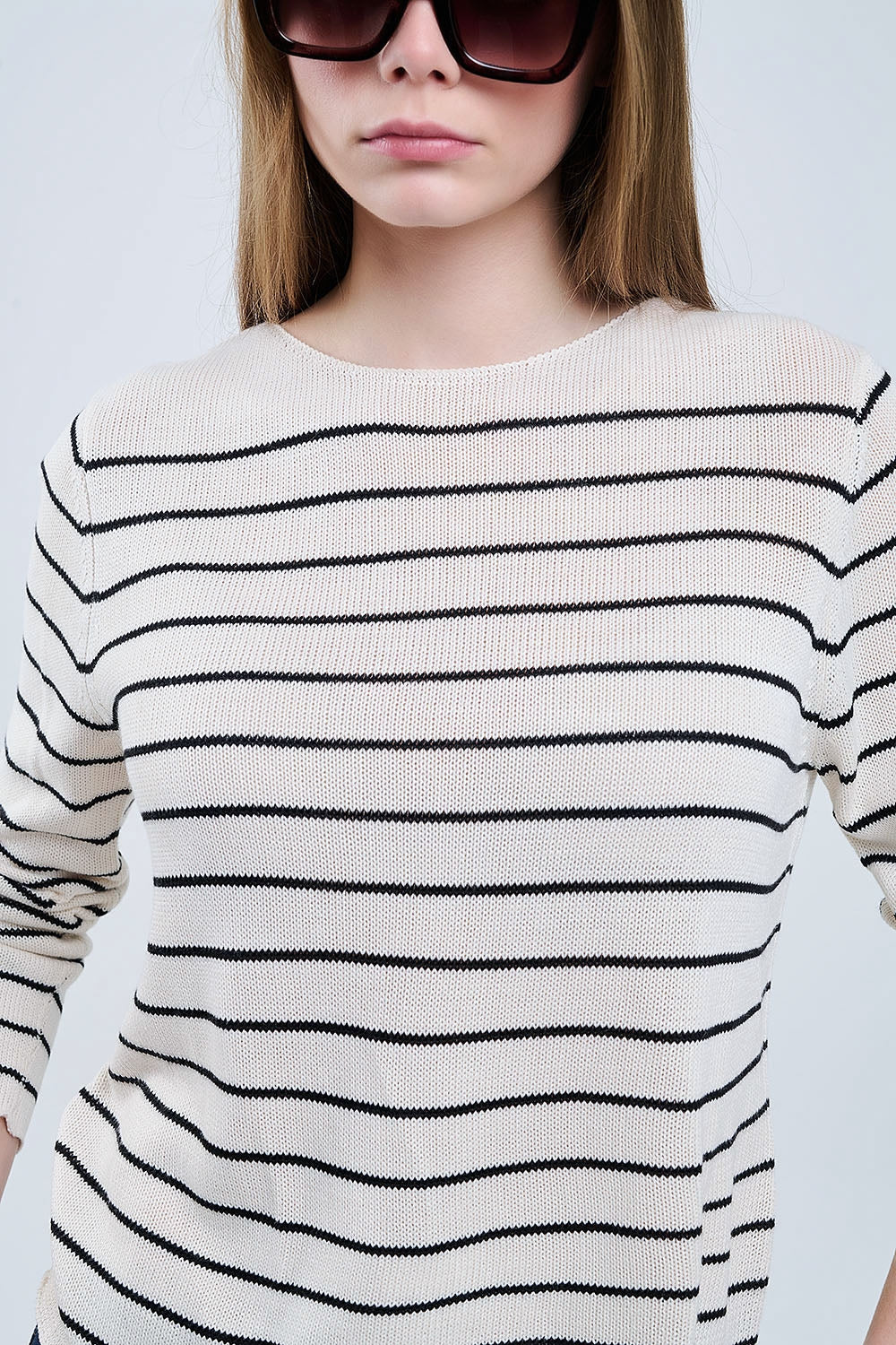 striped beige sweater made of fine knitting - Jumpers