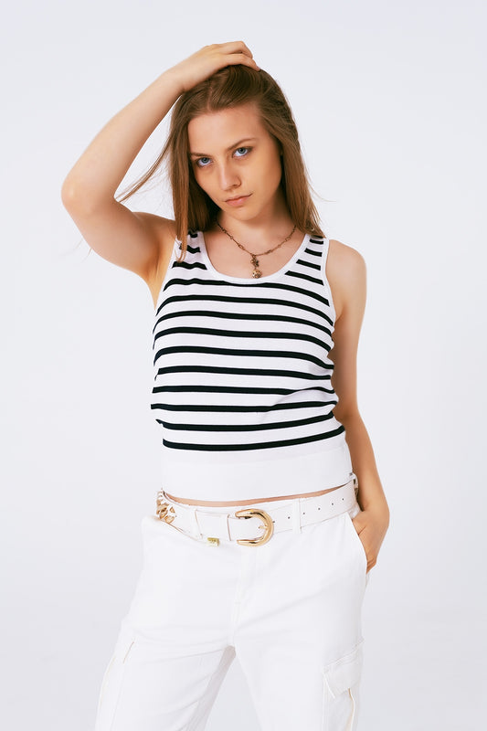 Striped cropped top in navy and white - Crop Tops
