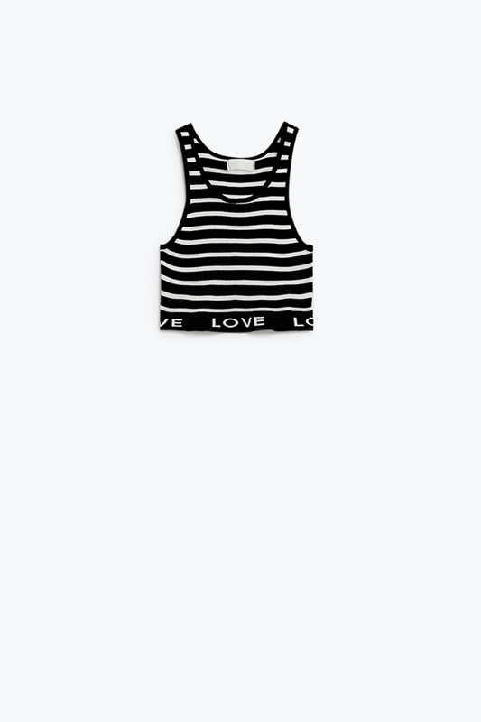 Striped Cropped Top with Love Text in black - Tops