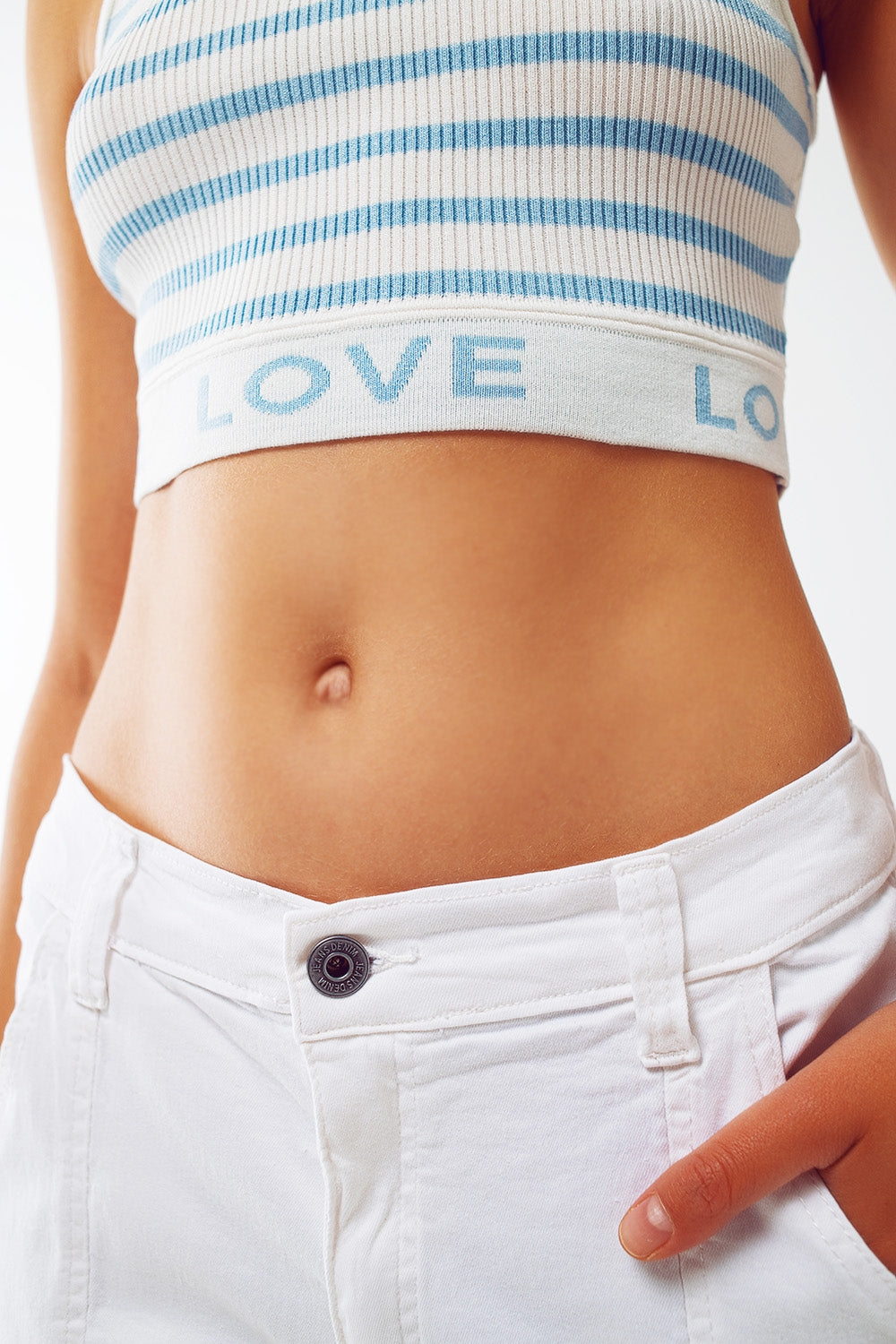Striped Cropped Top with Love Text in blue - Crop Tops